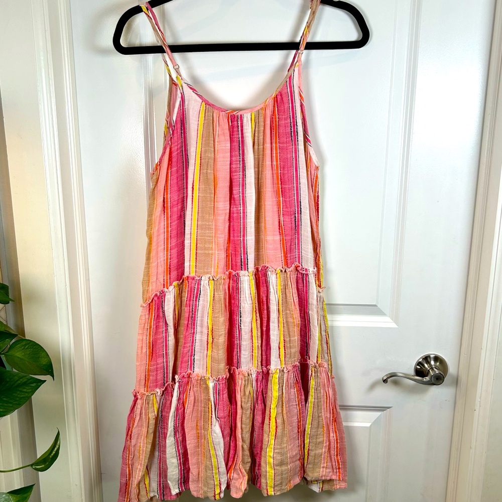 THML Pink and Orange Tiered Spagetti‎ Strap Ruffled Sundress Women’s Size Medium